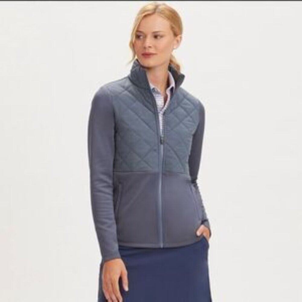 Renwick RNWK Full Zip Mock Neck Navy Blue Quilted Spandex Blend Jacket Size XS